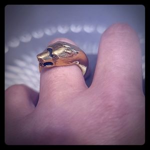 Size 6 mixed metal gold overlay wolf dog bear ring